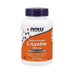 NOW Foods L-Lysine 1000mg bottle front highlighting branding and daily use