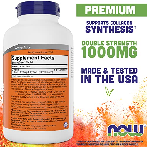 NOW Foods L-Lysine tablets close-up for convenient amino acid supplementation