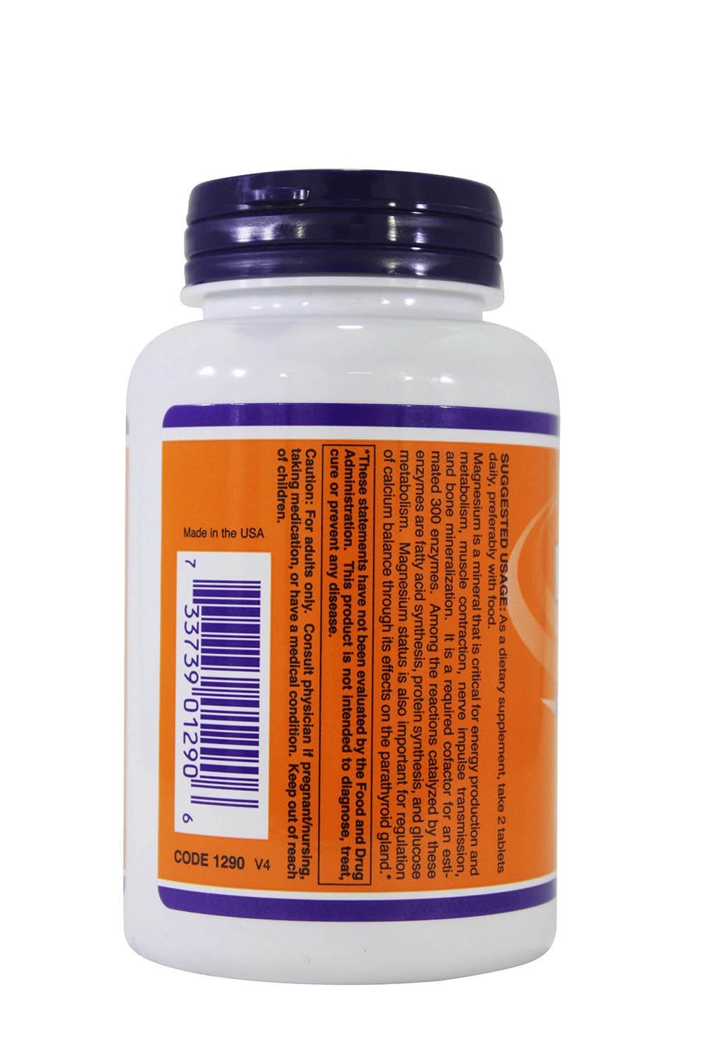 NOW Foods Magnesium Citrate 200mg label with serving details.