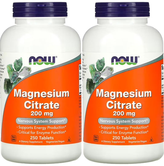 Now Foods Magnesium Citrate bottle shows 200 mg per tab for daily support.
