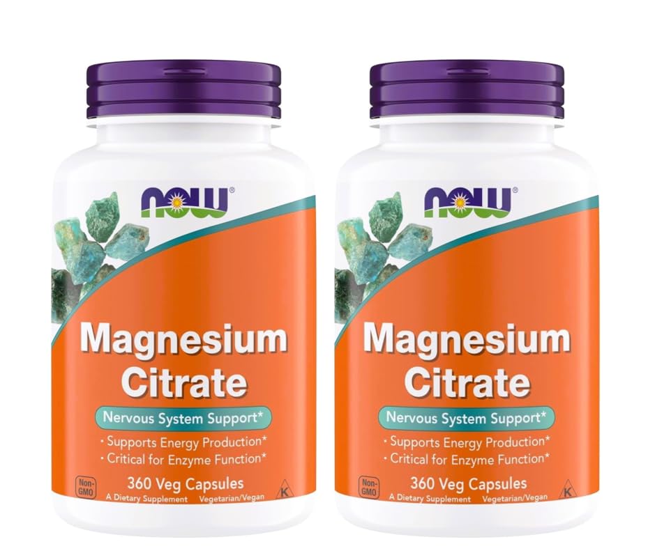 NOW Foods Magnesium Citrate bottle front showing label and energy support.