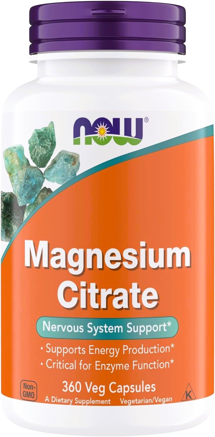 NOW Foods Magnesium Citrate bottle front for daily energy and nervous system support