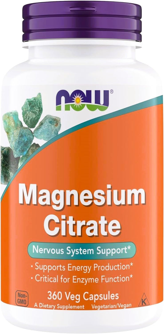NOW Foods Magnesium Citrate bottle front for daily energy and nervous system support