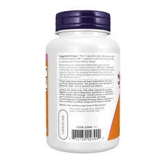 NOW Foods Magtein bottle open for daytime and pre-sleep dosing.