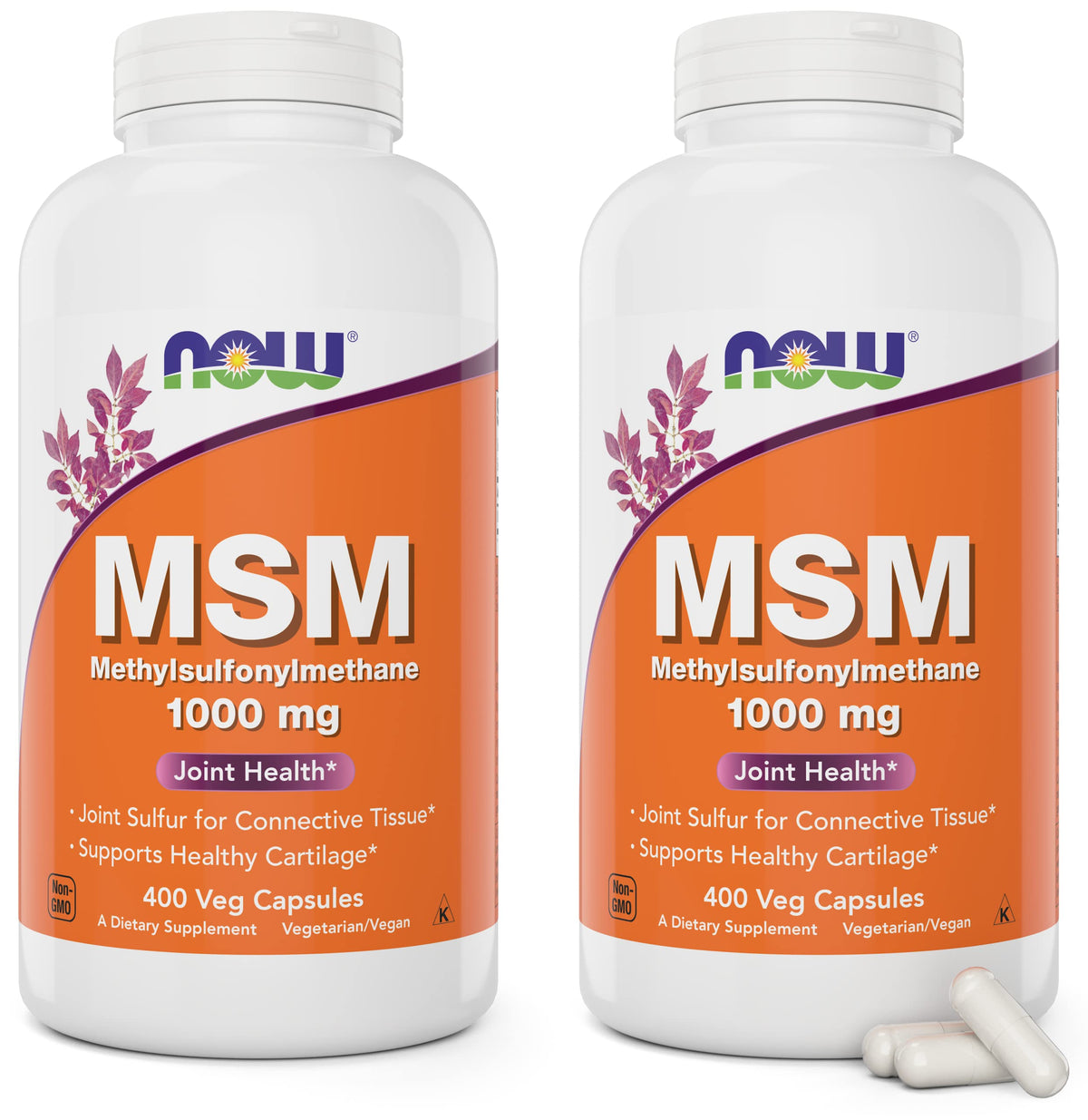 NOW Foods MSM 1000mg bottle highlighting vegan sulfur supplement for daily wellness