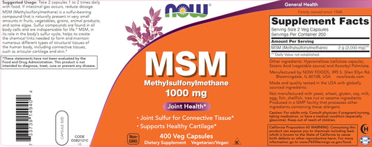 NOW Foods MSM capsules inside container for easy daily dosing