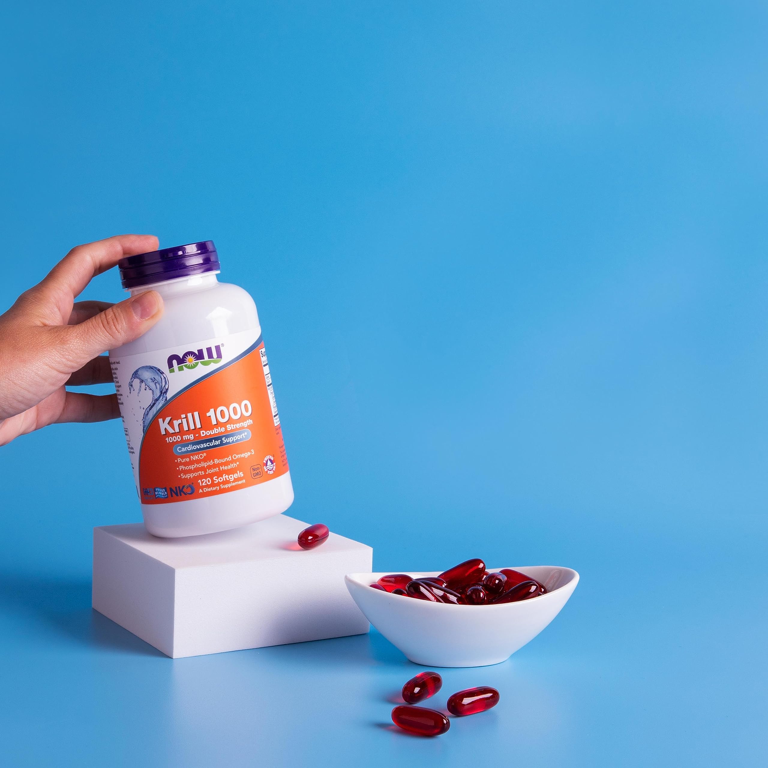 NOW Foods Neptune Krill Oil box in a kitchen setting for daily wellness.