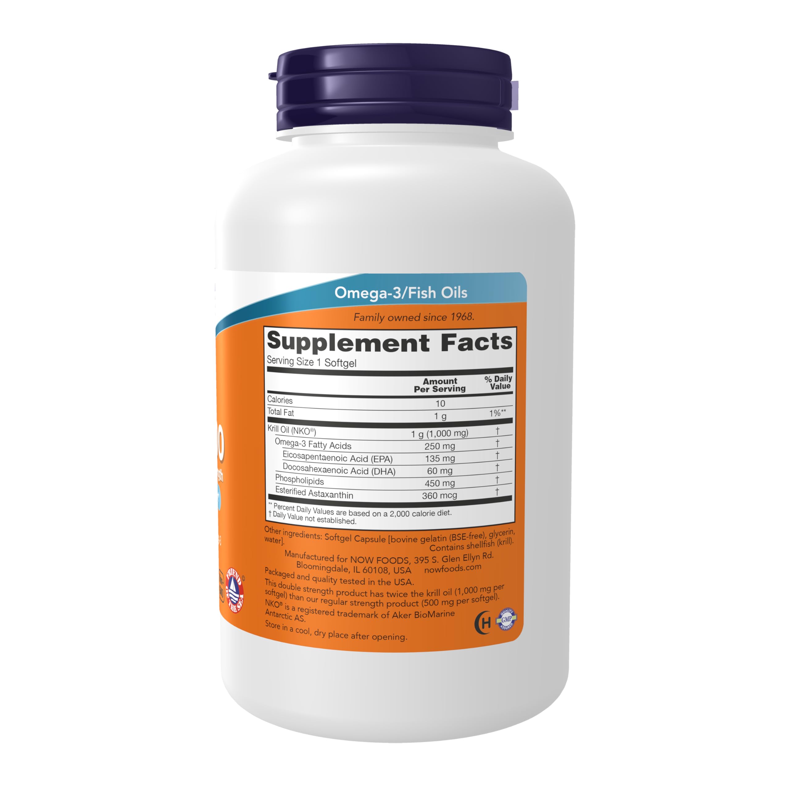 NOW Foods Neptune Krill Oil softgels close-up highlighting 1000 mg potency.