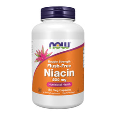 NOW Foods Niacin 500 mg bottle front with vegan, non-GMO branding