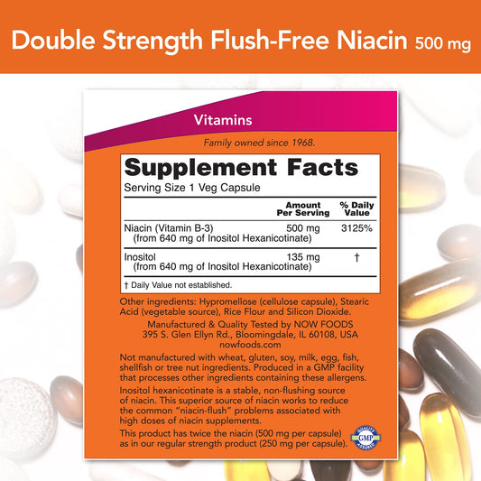 NOW Foods Niacin hexanicotinate capsules — flush-free, high-dose option for daily use
