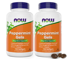 NOW Foods Peppermint Gels enteric-coated bottle with ginger and fennel oils for gentle digestive support.