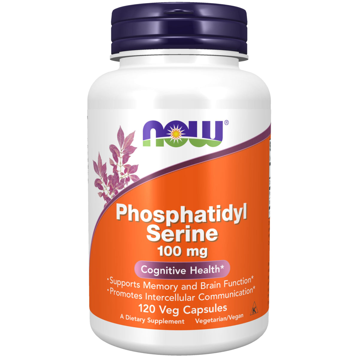 NOW Foods Phosphatidyl Serine bottle front, vegan capsules for memory support.