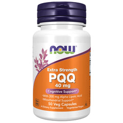 NOW Foods PQQ alpha-lipoic acid bottle shows extra strength formula for cellular energy potential
