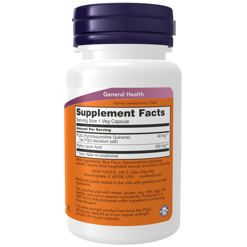 NOW Foods PQQ capsules closeup highlights capsules designed for mitochondrial support