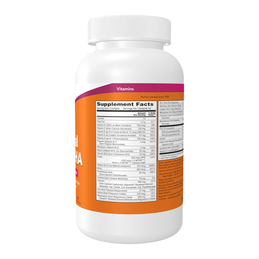 NOW Foods Prenatal DHA bottle highlighting borage oil source for GLA support.
