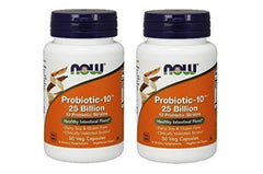 NOW Foods Probiotic-10 bottle with 25B CFU in veggie capsules for daily gut support.