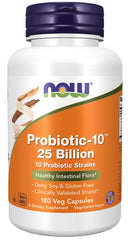 NOW Foods Probiotic-10 bottle cap shows the container for daily gut support