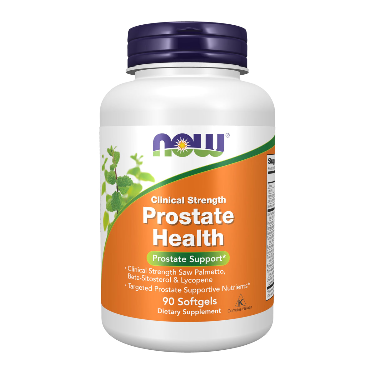 NOW Foods Prostate Health bottle front showing clinical strength formula for daily support