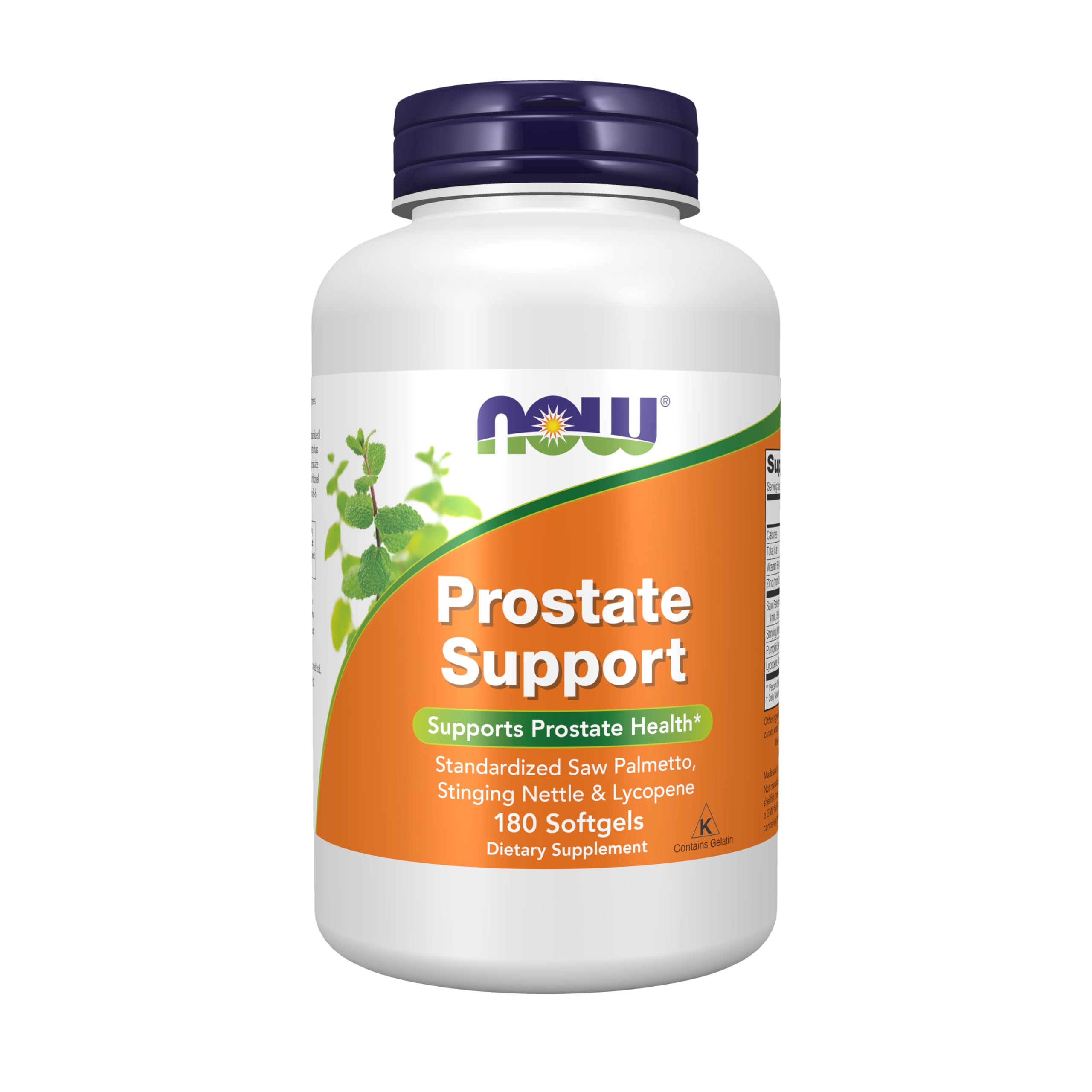 NOW Foods Prostate Support label close-up highlighting standardized extracts for daily wellness.