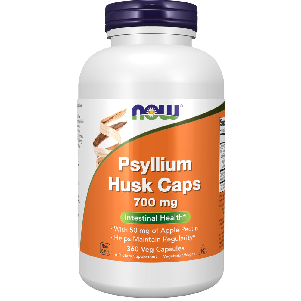 NOW Foods Psyllium Husk Caps bottle pouring for fiber support