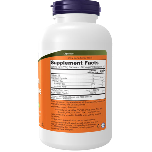 NOW Foods Psyllium Husk Caps sealed bottle showing ingredient list