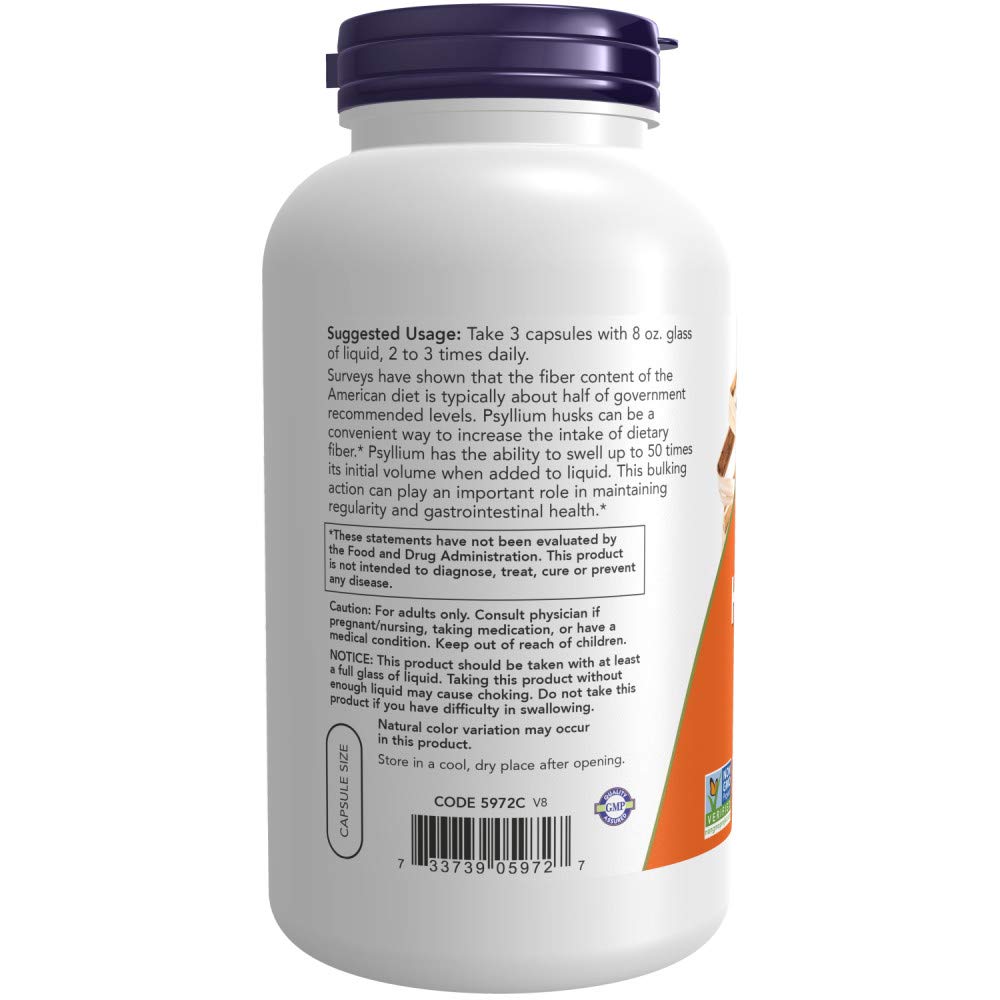 NOW Foods Psyllium Husk capsules closeup showing uniform size.