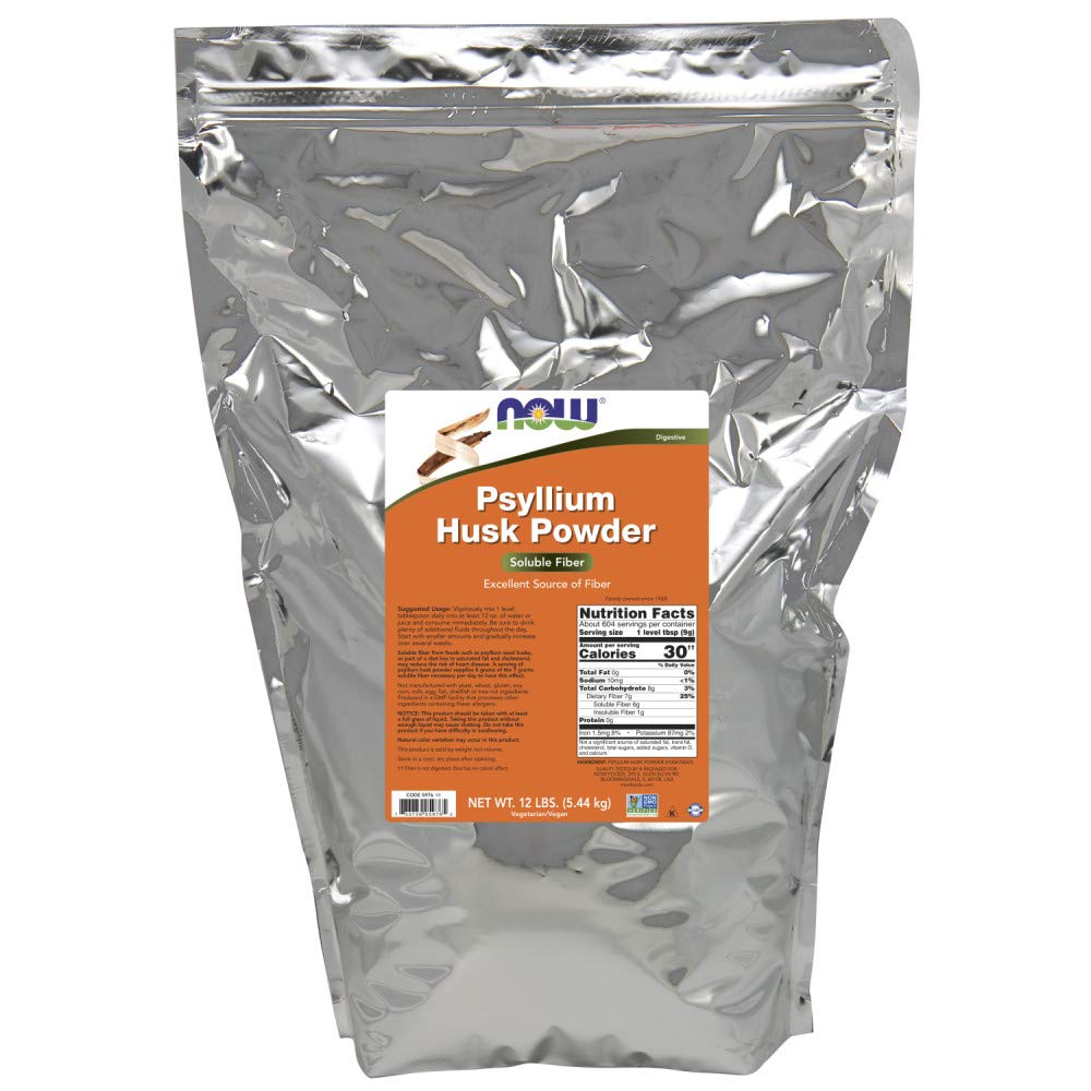 NOW Foods psyllium husk powder bottle for daily fiber support and heart health.