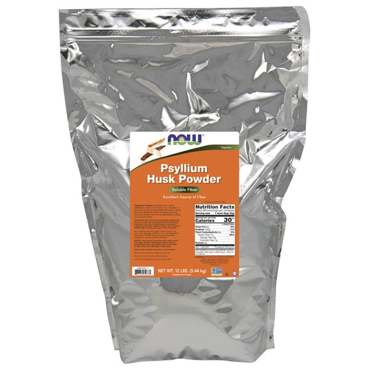 NOW Foods psyllium husk powder bottle for daily fiber support and heart health.