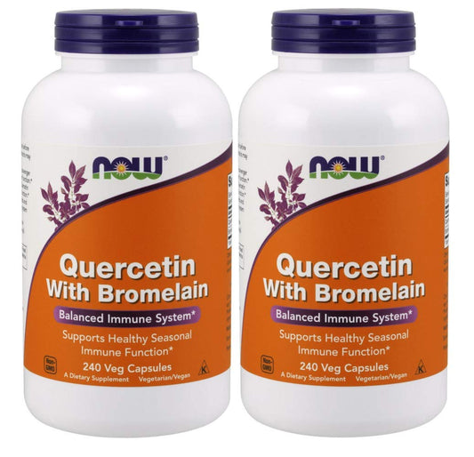 NOW Foods Quercetin with Bromelain bottle with label showing immune support benefits