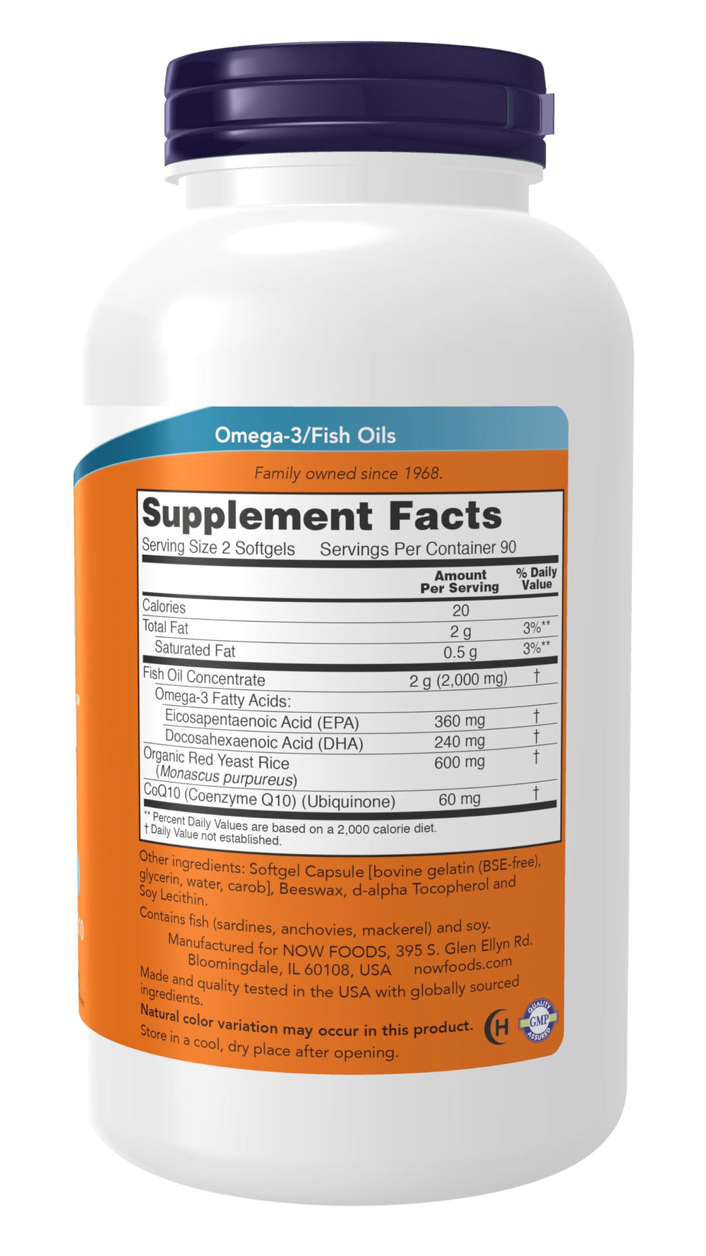NOW Foods Red Omega label-closeup showing CoQ10 and omega-3 ingredients.
