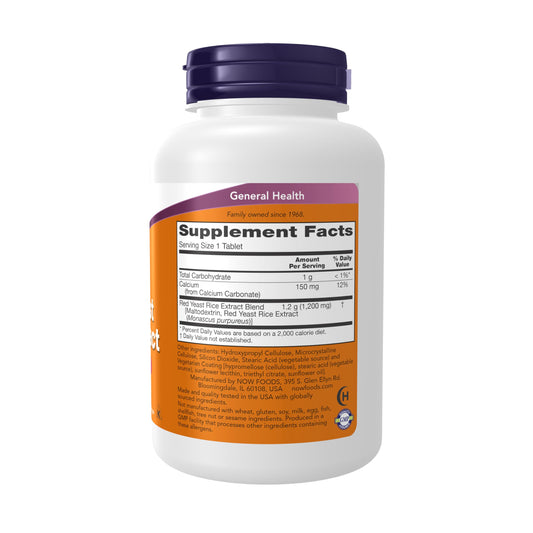 Close-up of NOW Foods Red Yeast Rice bottle showing 1200 mg potency.