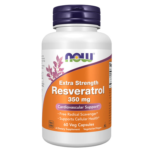 NOW Foods Resveratrol 350mg bottle with natural antioxidant support