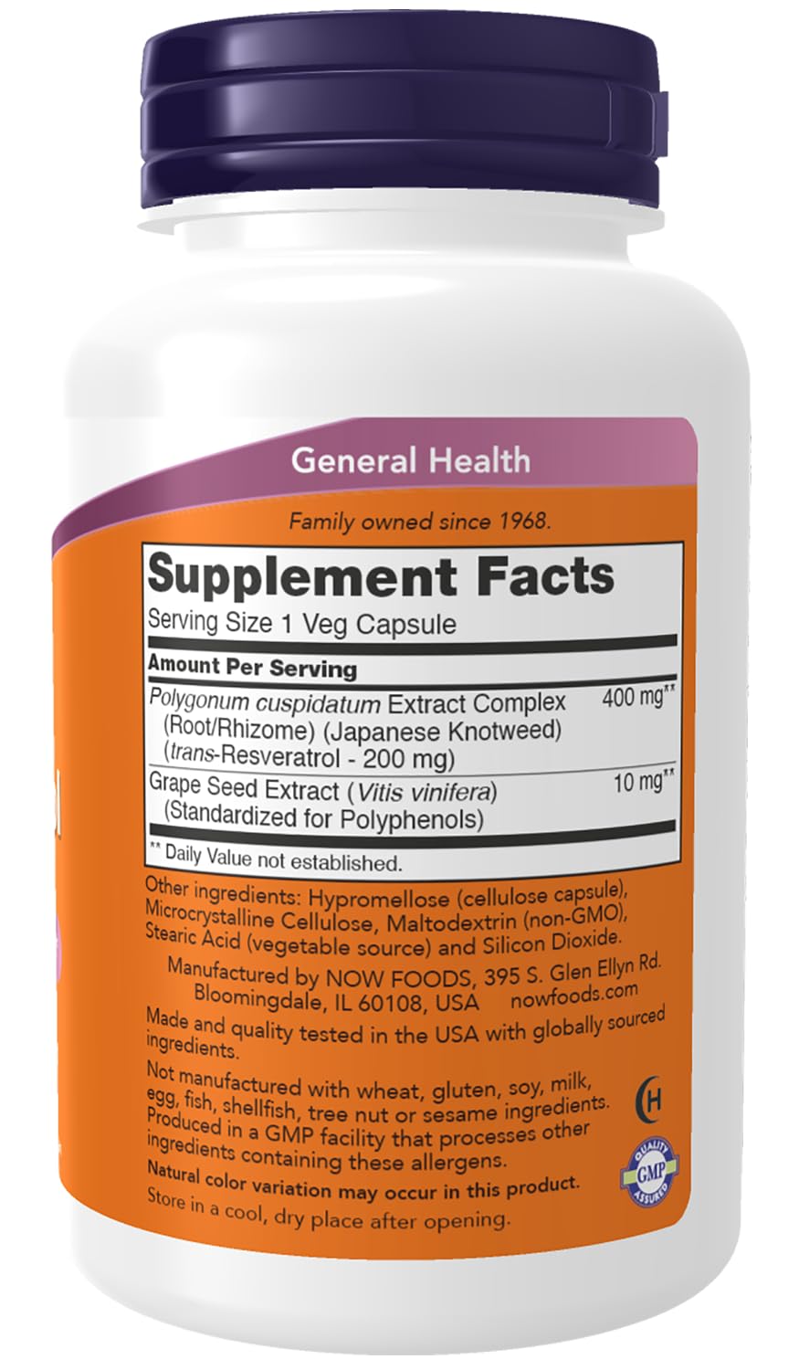 Now Foods Resveratrol capsules 120-count convenient daily antioxidant support