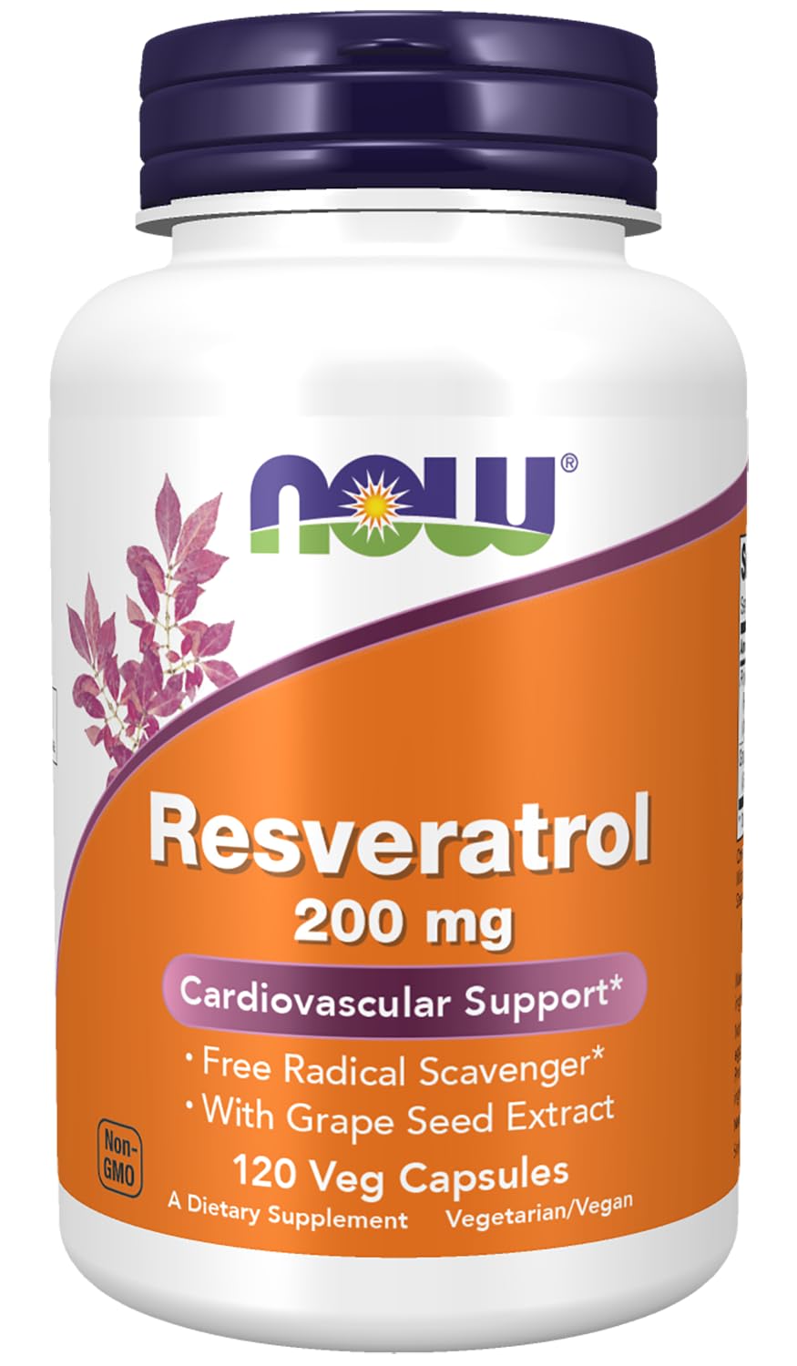 Now Foods Resveratrol red wine extract bottle showing premium antioxidant blend