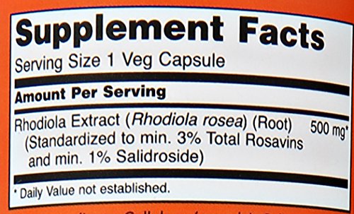 NOW Foods Rhodiola label detail highlighting GMP quality.