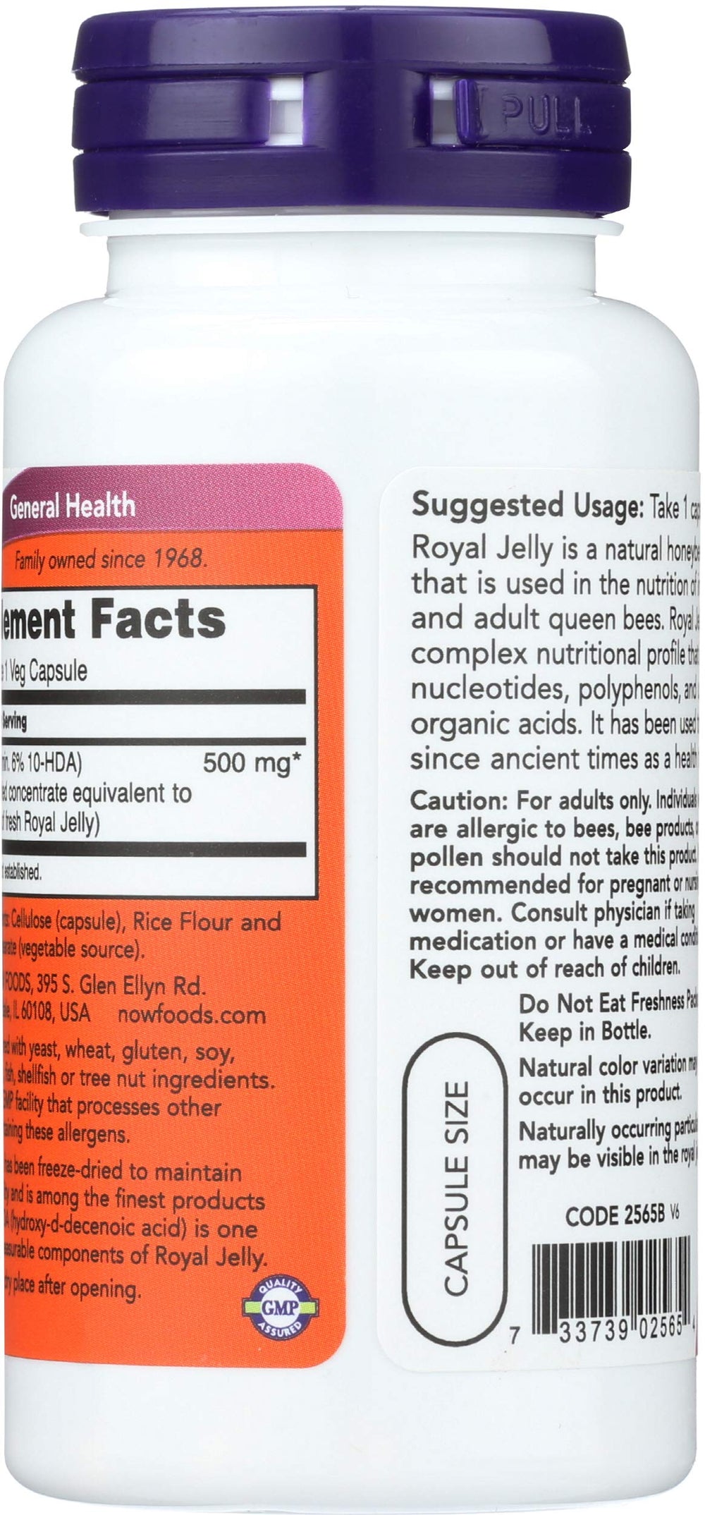 NOW Foods Royal Jelly capsules close-up emphasizing convenience and capsule form.
