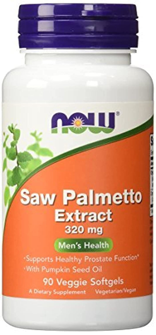 NOW Foods Saw Palmetto Extract 320 mg bottle front for men's health support.