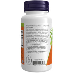 NOW Foods Saw Palmetto with pumpkin seed oil base close-up highlighting nutrient-rich base.