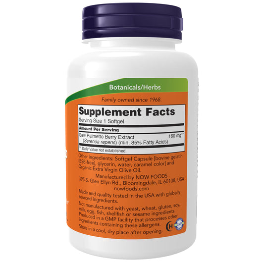 NOW Foods Saw Palmetto softgels ready for daily supplementation