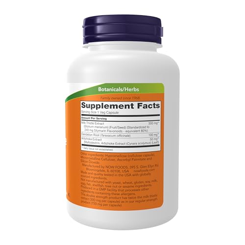NOW Foods Silymarin Artichoke and Dandelion capsules highlight a plant-based blend for digestion and liver support.