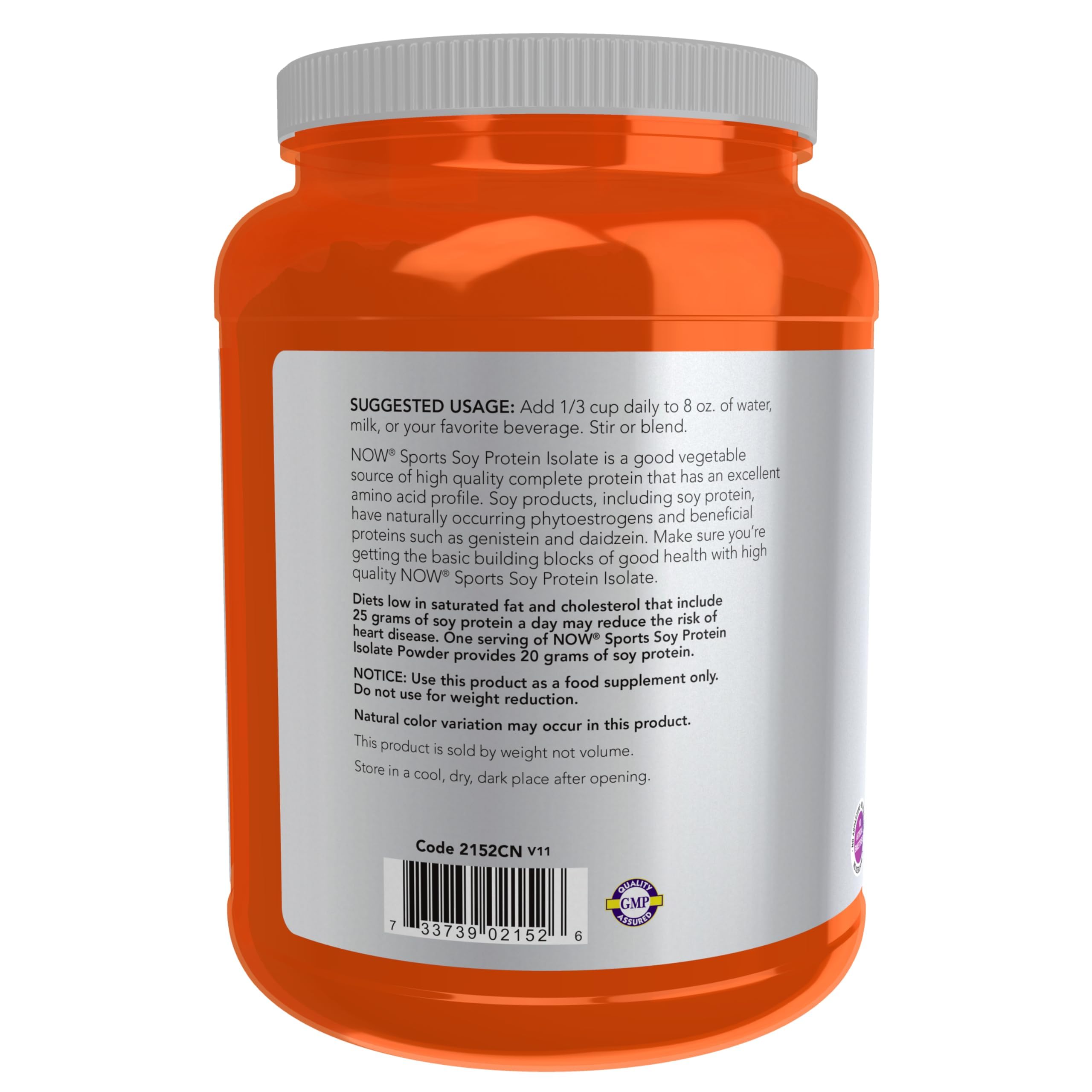 NOW Foods Soy Protein Isolate bottle label view emphasizing ingredient transparency