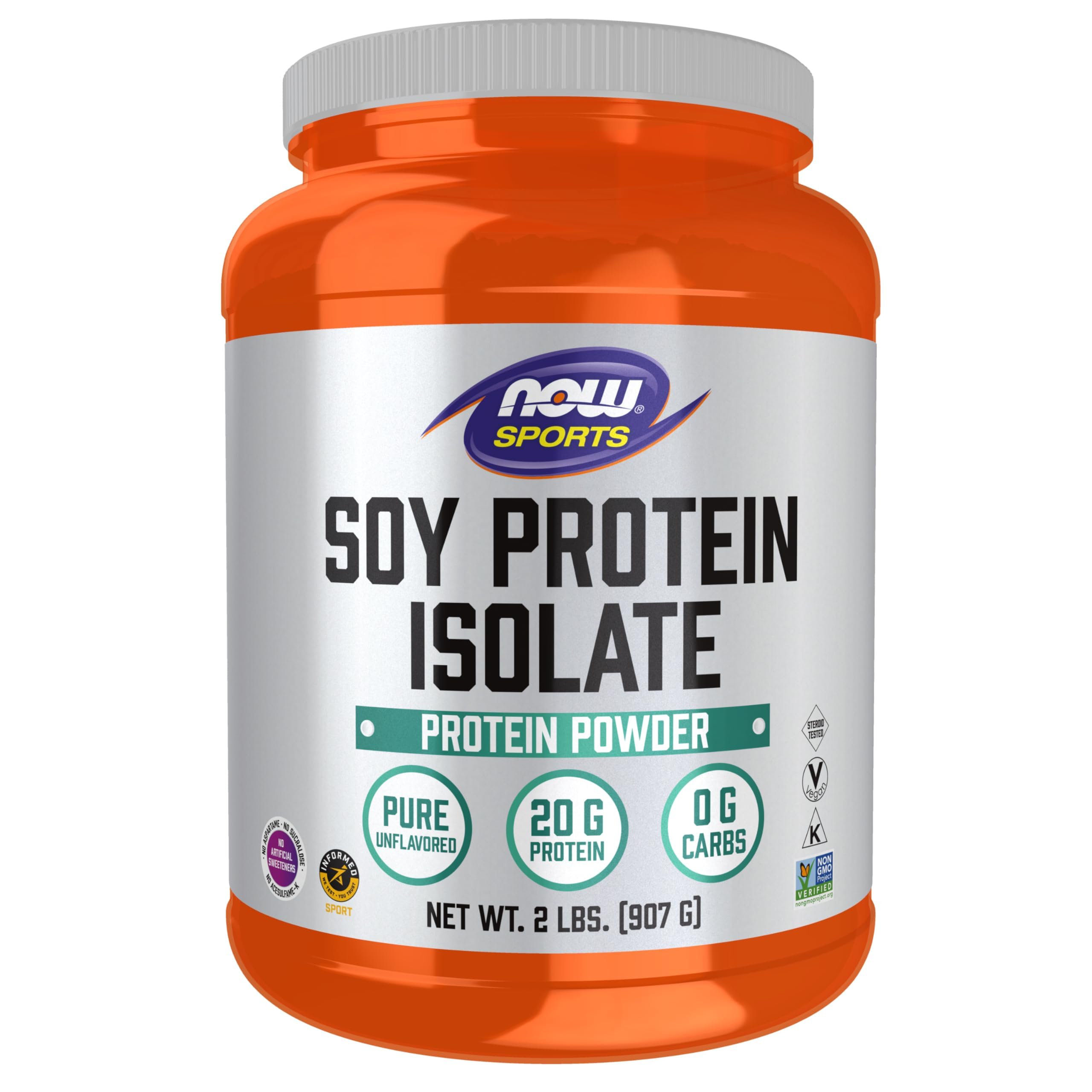 NOW Foods Soy Protein Isolate unflavored powder in 2 lb container for versatile shakes