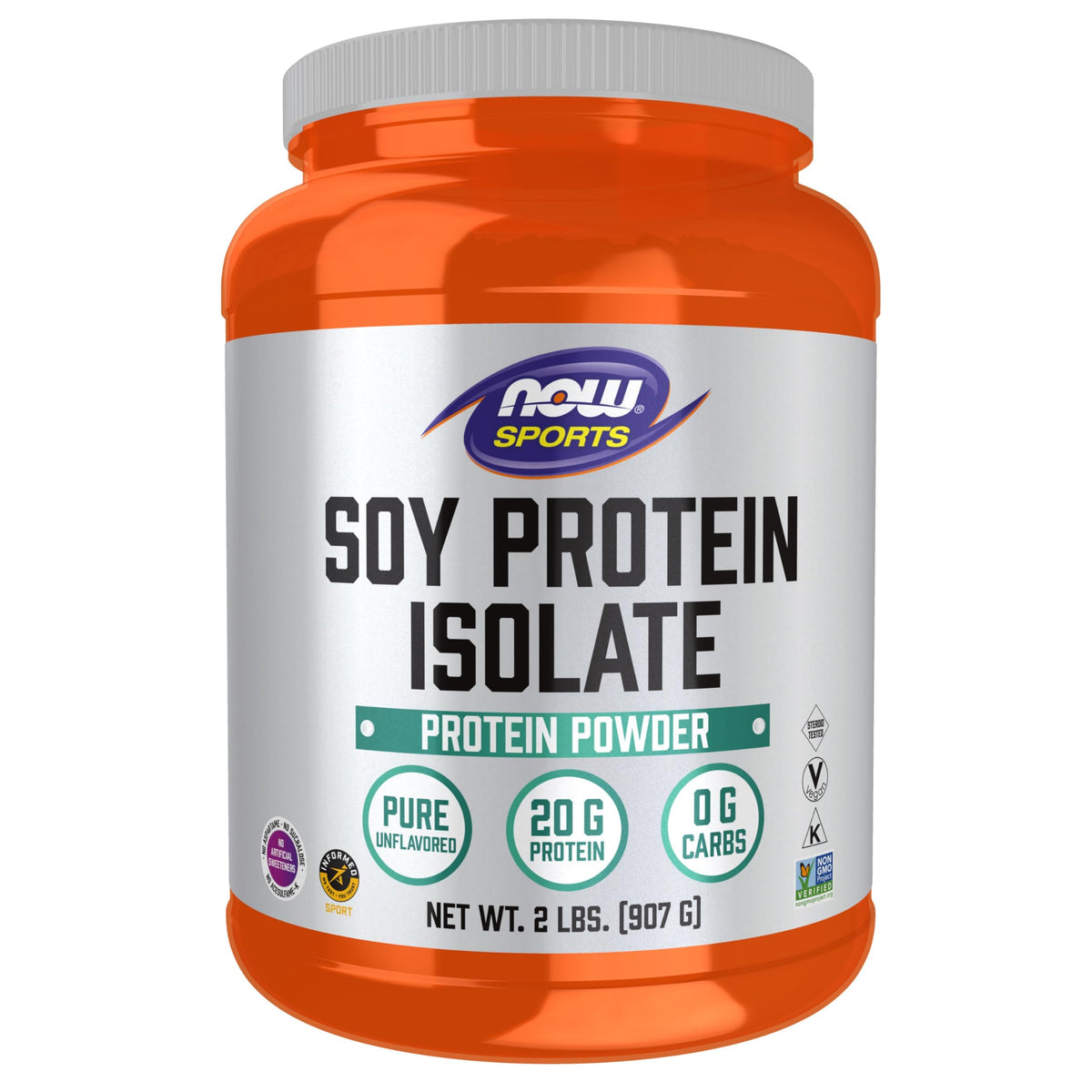 NOW Foods Soy Protein Isolate unflavored powder in 2 lb container for versatile shakes