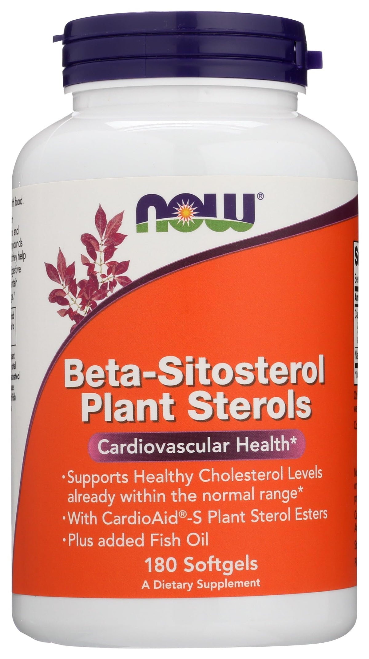 NOW Foods SPO beta-sitosterol bottle with fish oil capsules for daily wellness.