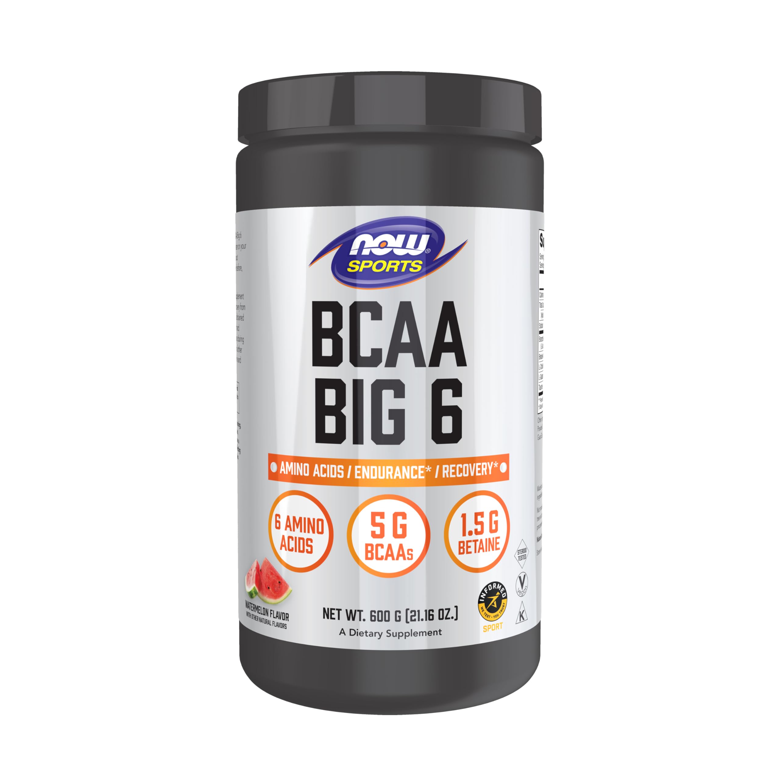 NOW Foods BCAA Big 6 Watermelon bottle promotes endurance during workouts