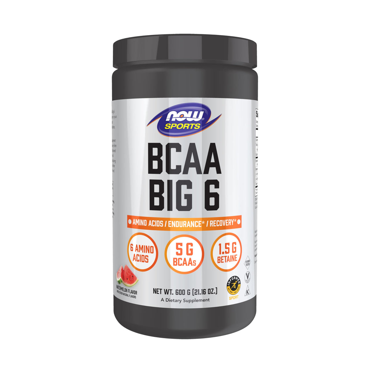 NOW Foods BCAA Big 6 Watermelon bottle promotes endurance during workouts