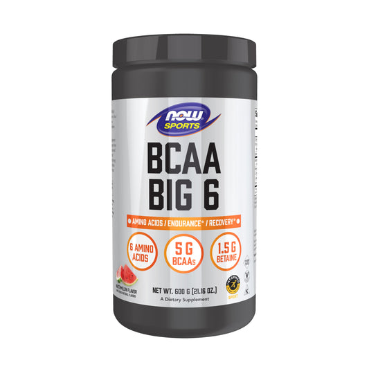 NOW Foods BCAA Big 6 Watermelon bottle promotes endurance during workouts