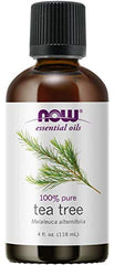 NOW Foods Tea Tree Oil bottle pour demonstrates easy dilution for cosmetic use.