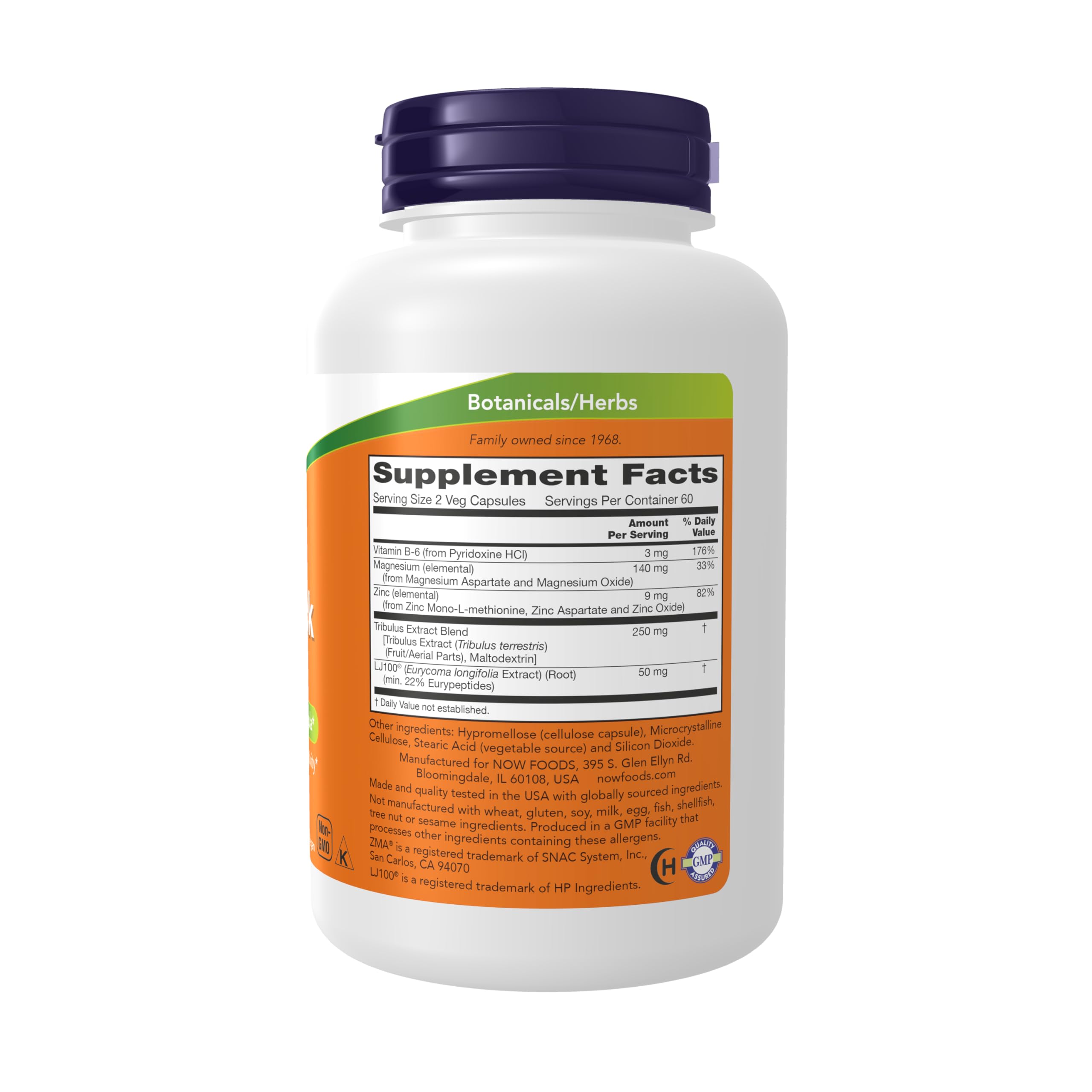 NOW Foods TestoJack 100 label close-up, featuring LJ100 extract for vitality.