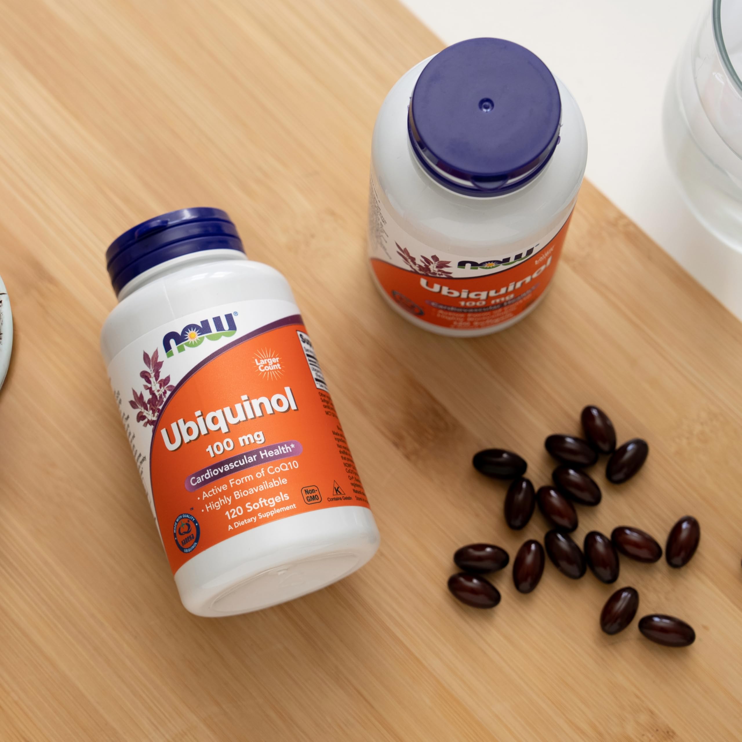 NOW ubiquinol 100 mg dairy free label, suitable for allergy-conscious consumers.
